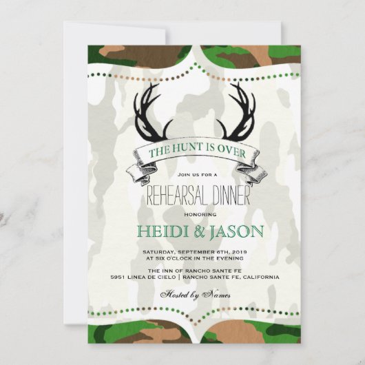 "The Hunt is Over" Rustikale Camouflage Probe Dinn Einladung (Vorderseite)
