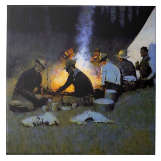 "The Hunter's Supper" von Frederic Remington Fliese (Vorderseite)
