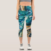 The Ice and The Fish abstract blue teal gold white Capri Leggings (Vorderseite)