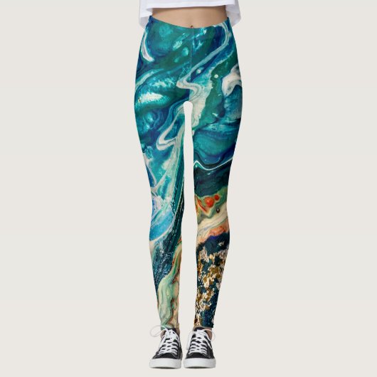 The Ice and The Fish abstract blue teal gold white Leggings (Vorderseite)