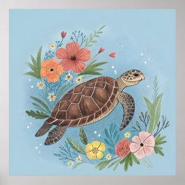 The illustration of a sea turtle poster