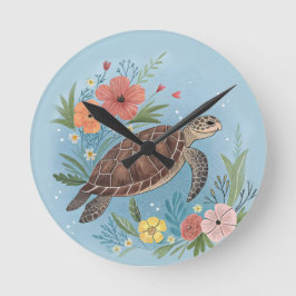 The illustration of a sea turtle runde wanduhr