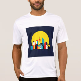 The image depicts a colorful abstract city T-Shirt