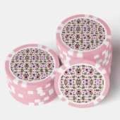 The image shows poker chips with a floral pattern (Stapel)