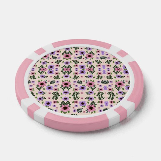 The image shows poker chips with a floral pattern (Einzeln)