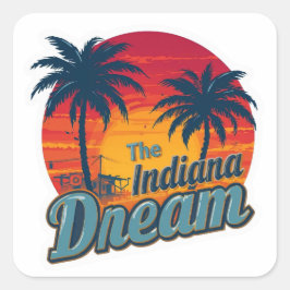The Indiana Dream Retro Sunset Palm Trees Quadratischer Aufkleber