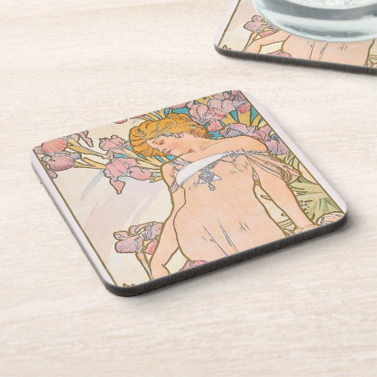 The Iris (1897) von Alphonse Mucha Getränkeuntersetzer (Linke Seite)