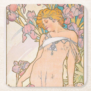 The Iris (1897) von Alphonse Mucha Rechteckiger Pappuntersetzer