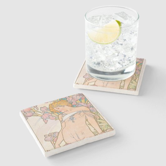 The Iris (1897) von Alphonse Mucha Steinuntersetzer (Seitenansicht)