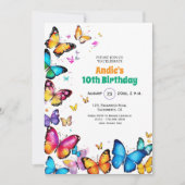 The Joy of Butterflies 10th Birthday Invitation Einladung (Vorderseite)