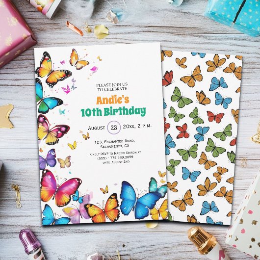 The Joy of Butterflies 10th Birthday Invitation Einladung