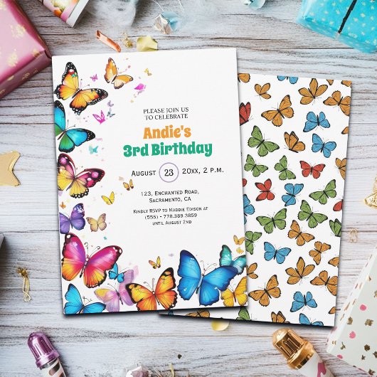 The Joy of Butterflies 3rd Birthday Invitation Einladung