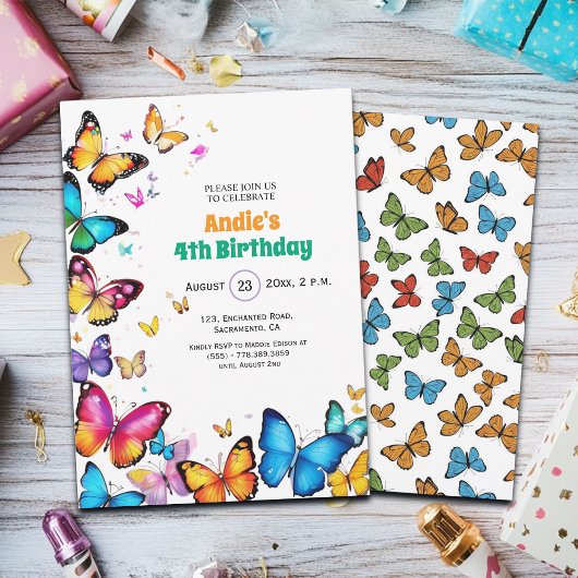 The Joy of Butterflies 4th Birthday Invitation Einladung