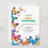 The Joy of Butterflies 6th Birthday Invitation Einladung (Vorderseite)