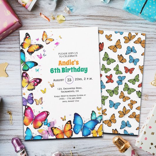 The Joy of Butterflies 6th Birthday Invitation Einladung