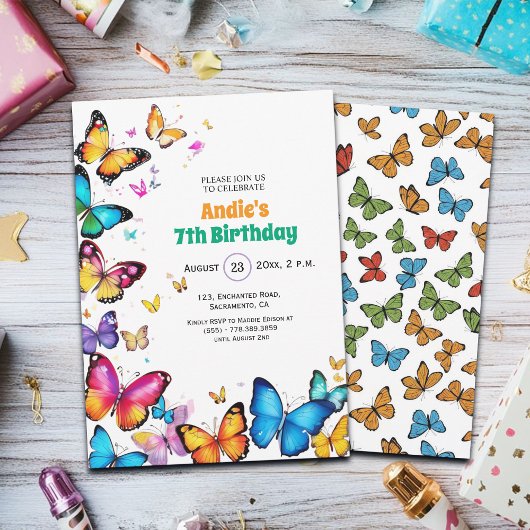 The Joy of Butterflies 7th Birthday Invitation Einladung