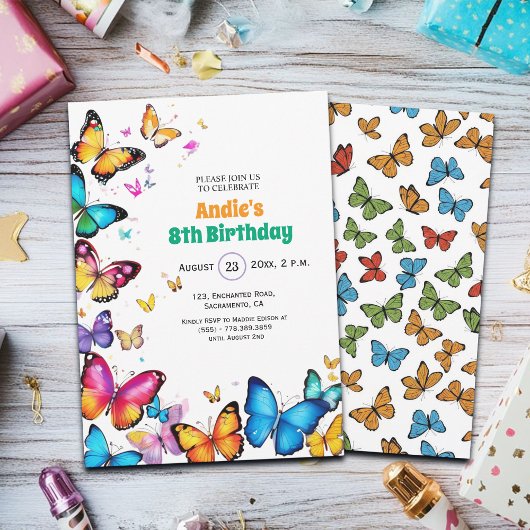 The Joy of Butterflies 8th Birthday Invitation Einladung