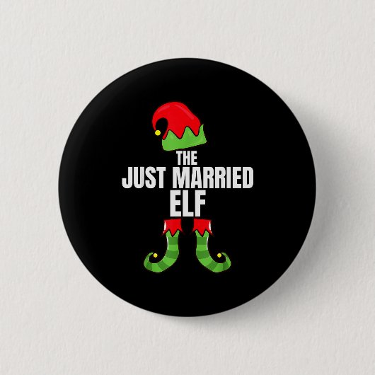 The Just Married Elf Matching Family Christmas Gro Button (Vorderseite)