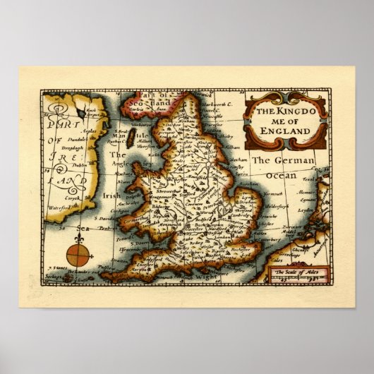 The Kingdome England Old Antiquarian Atlas Map Poster (Vorne)