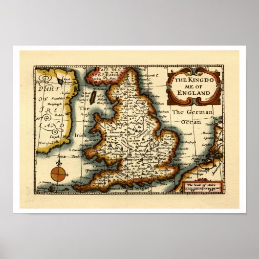 The Kingdome England Old Antiquarian Atlas Map Poster (Vorne)