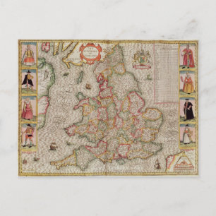 The Kingdome of England, graviert von Jodocus Postkarte