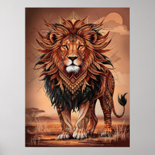 The King's Domain: Tribal Lion Boho Art Poster