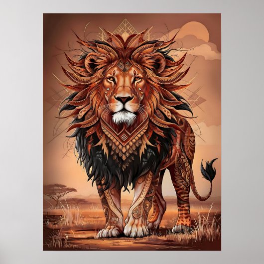 The King's Domain: Tribal Lion Boho Art Poster (Vorne)