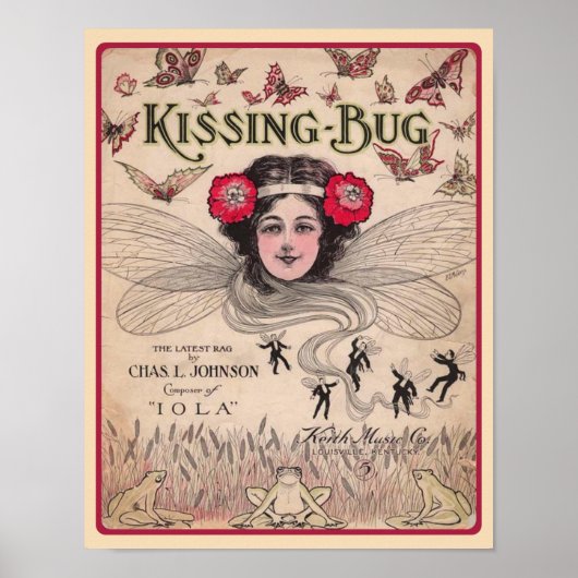 The Kissing Bug 1909 Ragtime Sheet Music Poster (Vorne)