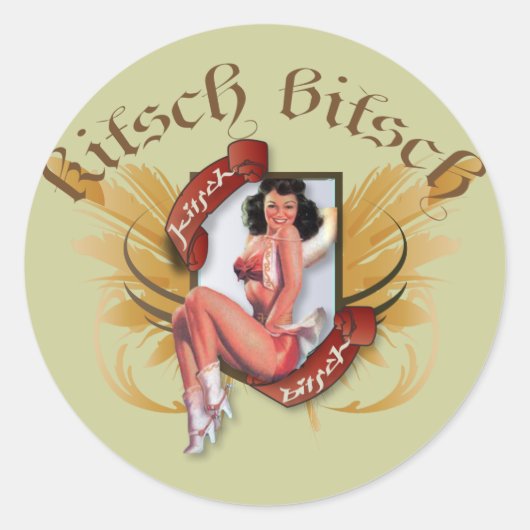 The Kitsch Bitsch:Kowgirl Kitsch Tattoo Button Up Runder Aufkleber (Vorderseite)