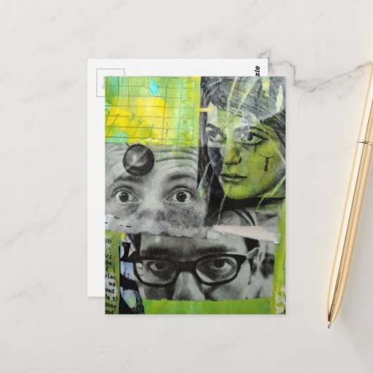 The Lady and the Doctors Mixed Media Collage Postkarte (Vorderseite/Rückseite Beispiel)