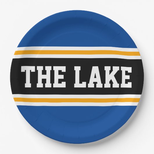 THE LAKE Athletic Royal Blue Black Racing Streifen Pappteller (Vorderseite)