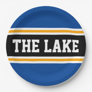 THE LAKE Athletic Royalblau Orange Rennstreifen Pappteller