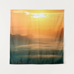 The landscape photo, beautiful sea fog in morning wandteppich