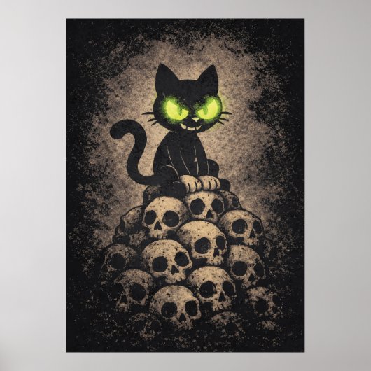 The Last Hiss - Retro Cat On Skulls, Dark Cartoon Poster (Vorne)