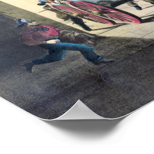 The Life of a Fireman - The Night Alarm - 1854 Poster (Ecke)