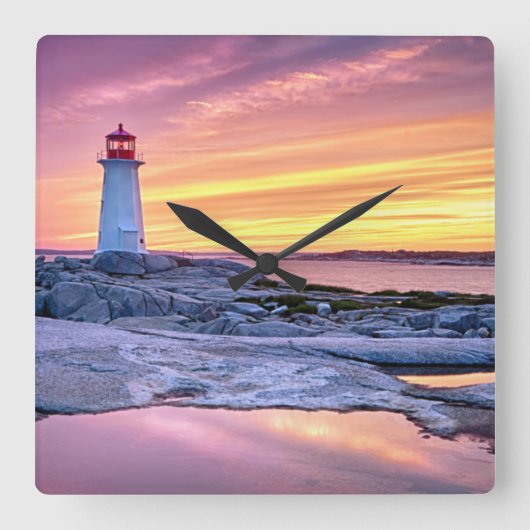 The Light Keeper | Peggy'S Cove Quadratische Wanduhr (Vorderseite)