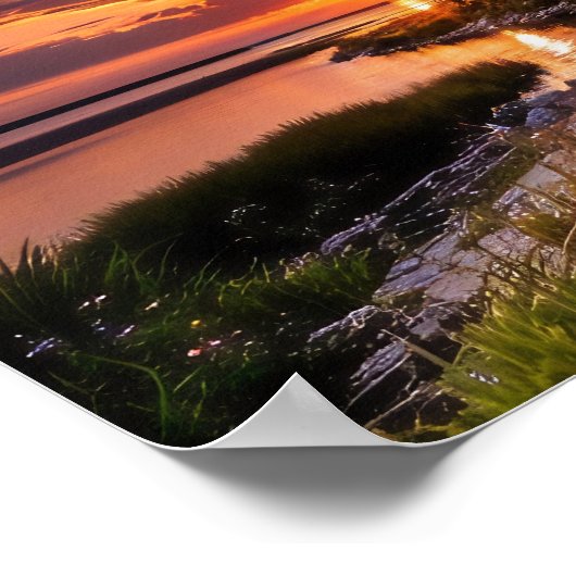 The Lighthouse at Sunset Poster (Ecke)