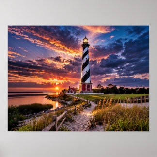 The Lighthouse at Sunset Poster