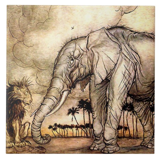 "The Lion and The Elephant" von Arthur Rackham Fliese (Vorderseite)