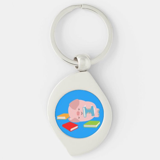 The Little Book Lover (Cartoon Pig) Metal Schlüsse Schlüsselanhänger (Vorderseite)