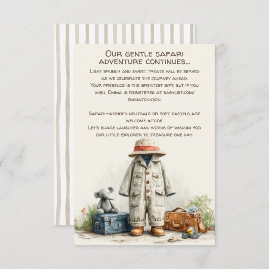The Little Explorer | Safari Adventure Baby Shower Begleitkarte (Vorne/Hinten)