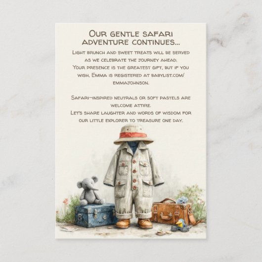 The Little Explorer | Safari Adventure Baby Shower Begleitkarte (Vorderseite)