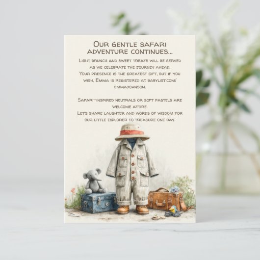 The Little Explorer | Safari Adventure Baby Shower Begleitkarte (Stehend Vorderseite)