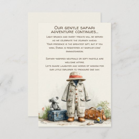 The Little Explorer | Safari Adventure Baby Shower Begleitkarte (Vorne/Hinten)