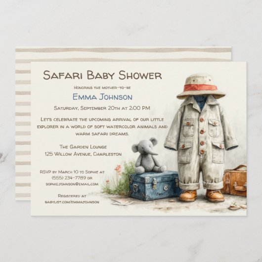 The Little Explorer | Safari Adventure Baby Shower Einladung (Vorne/Hinten)