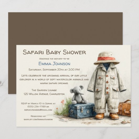 The Little Explorer | Safari Adventure Baby Shower Einladung (Vorne/Hinten)