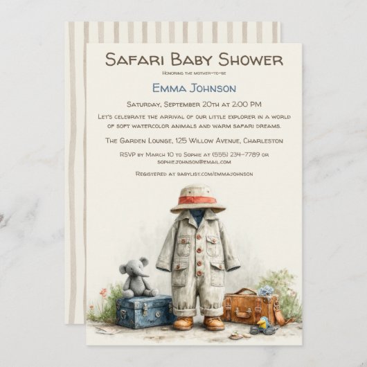 The Little Explorer | Safari Adventure Baby Shower Einladung (Vorne/Hinten)