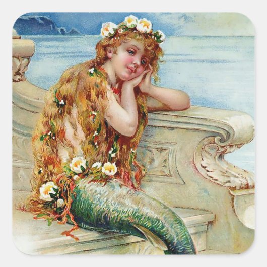 “The Little Mermaid” by E S Hardy Quadratischer Aufkleber (Vorderseite)