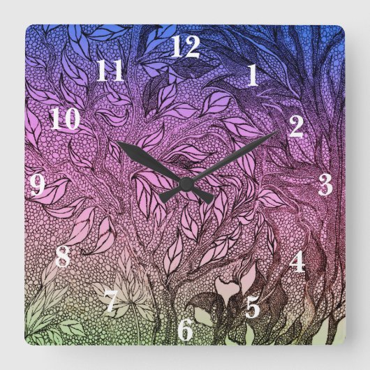 The Living Tree Night Clock Quadratische Wanduhr (Vorderseite)