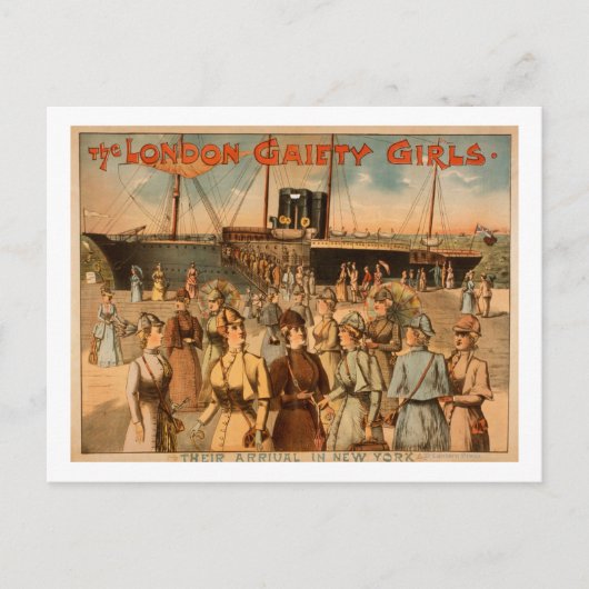The London Gaiety Girls "Ankunft nach New York" Postkarte (Vorderseite)